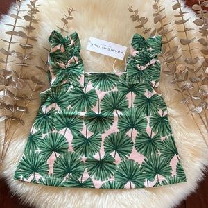 NWT Janie and Jack retro pink crop palm print ruffle strap girls blouse tank top